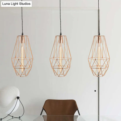 Rose Gold Geometric Pendant Light - Minimalist 1-Light Dining Room Fixture