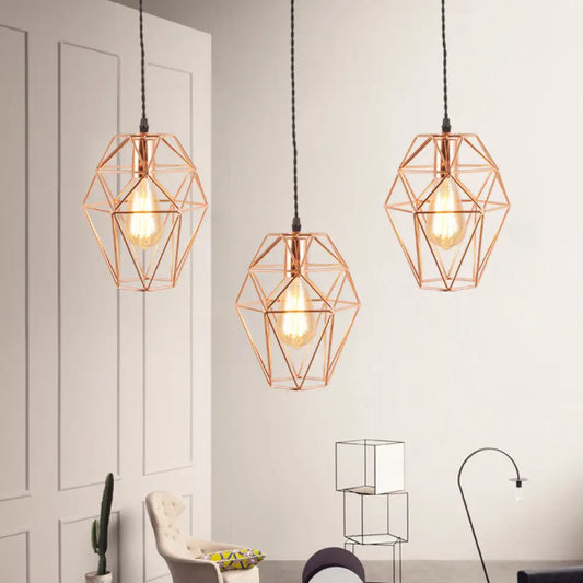 Rose Gold Geometric Pendant Light - Minimalist 1-Light Dining Room Fixture