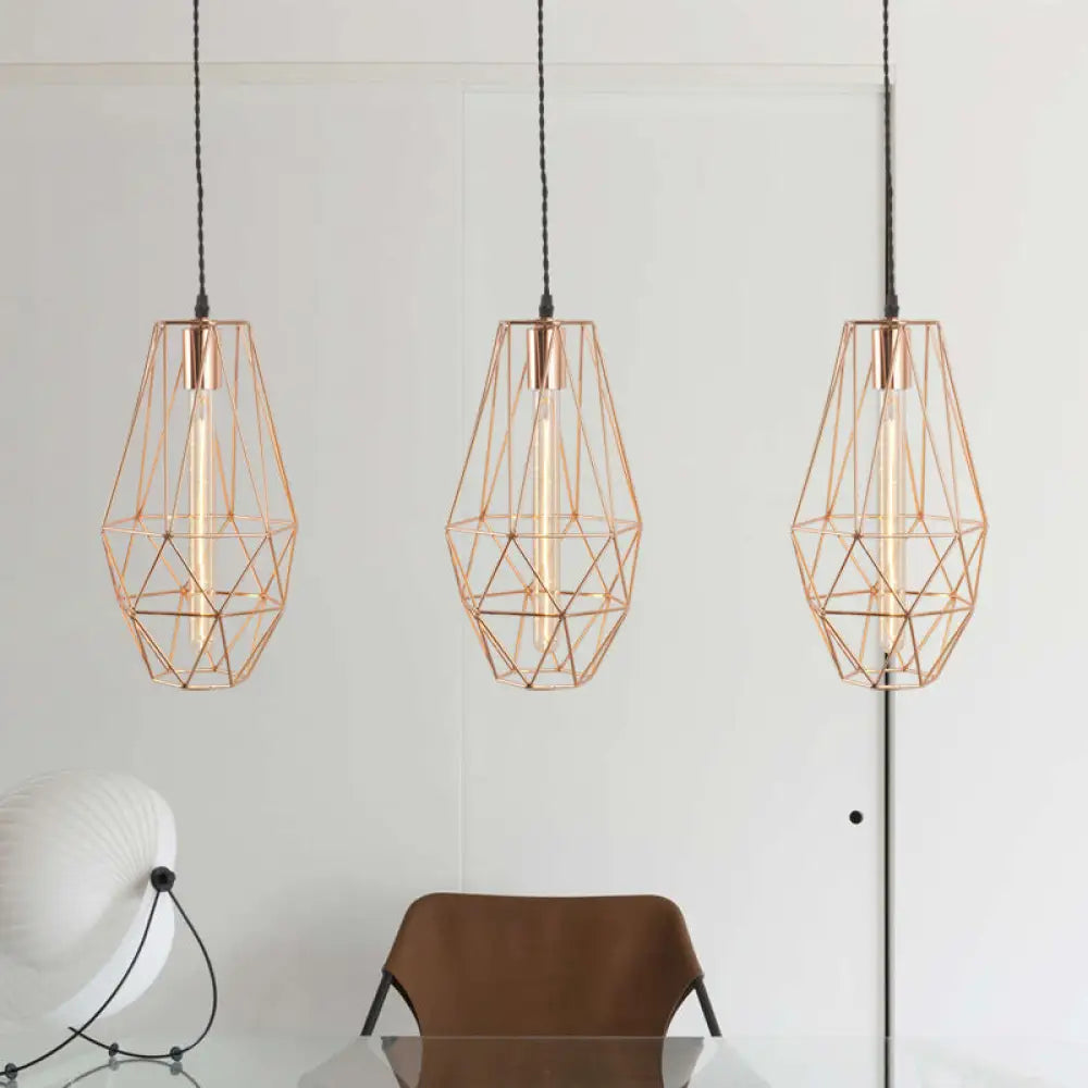 Rose Gold Geometric Pendant Light - Minimalist 1-Light Dining Room Fixture