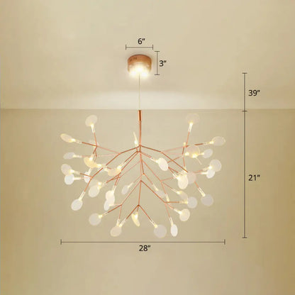 Lámpara de araña LED con forma de hoja en oro rosa: Lámpara colgante minimalista de acero inoxidable para restaurantes