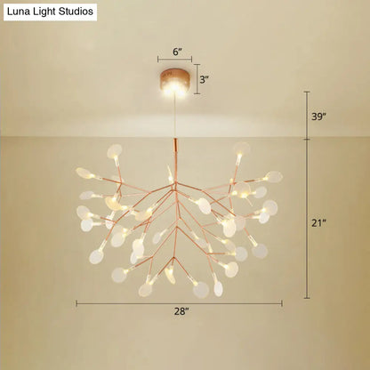 Lámpara de araña LED con forma de hoja en oro rosa: Lámpara colgante minimalista de acero inoxidable para restaurantes