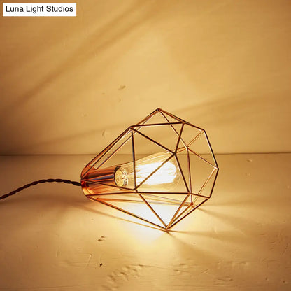 Rose Gold Pendant Lamp - Flared/Diamond Cage - Industrial Ceiling Hang Light - Bedroom Lighting