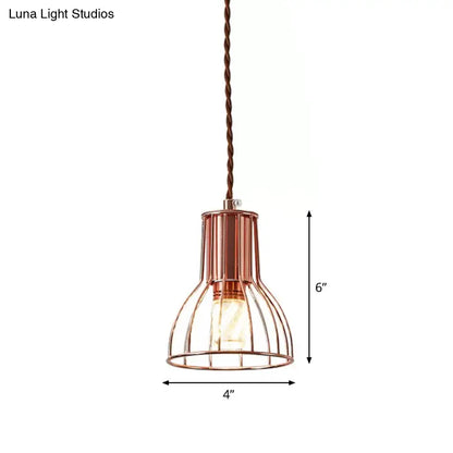 Rose Gold Pendant Lamp - Flared/Diamond Cage - Industrial Ceiling Hang Light - Bedroom Lighting