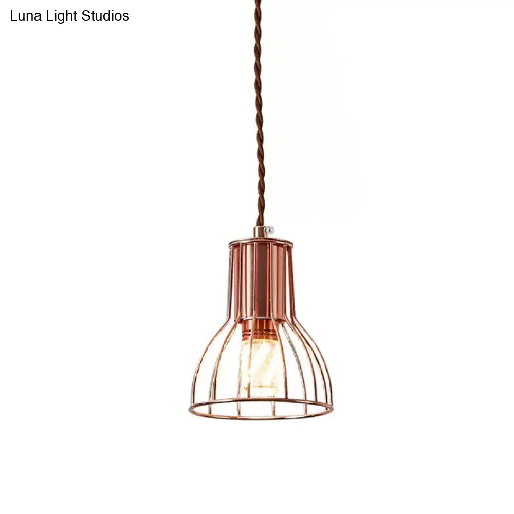 Rose Gold Pendant Lamp - Flared/Diamond Cage - Industrial Ceiling Hang Light - Bedroom Lighting