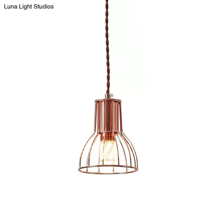 Rose Gold Pendant Lamp - Flared/Diamond Cage - Industrial Ceiling Hang Light - Bedroom Lighting