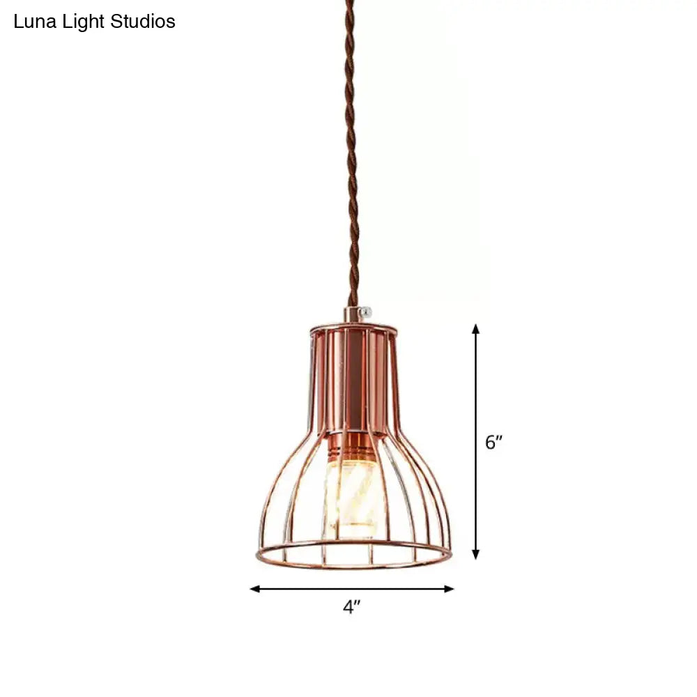 Rose Gold Pendant Lamp - Flared/Diamond Cage - Industrial Ceiling Hang Light - Bedroom Lighting