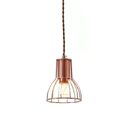 Rose Gold Pendant Lamp - Flared/Diamond Cage - Industrial Ceiling Hang Light - Bedroom Lighting