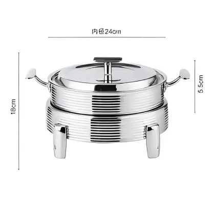 Rose gold stainless steel double-tiered hot pot alcohol set chafing dish with ribbed lid and stable three feet for dining room use