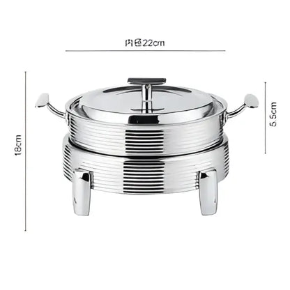 Rose gold ribbed stainless steel double-tiered chafing dish with lid and handles for hot pot alcohol dining use