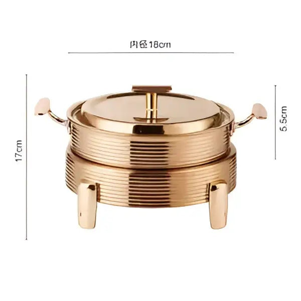 Rose gold ribbed double-tiered chafing dish with four feet for hot pot alcohol set dining room use