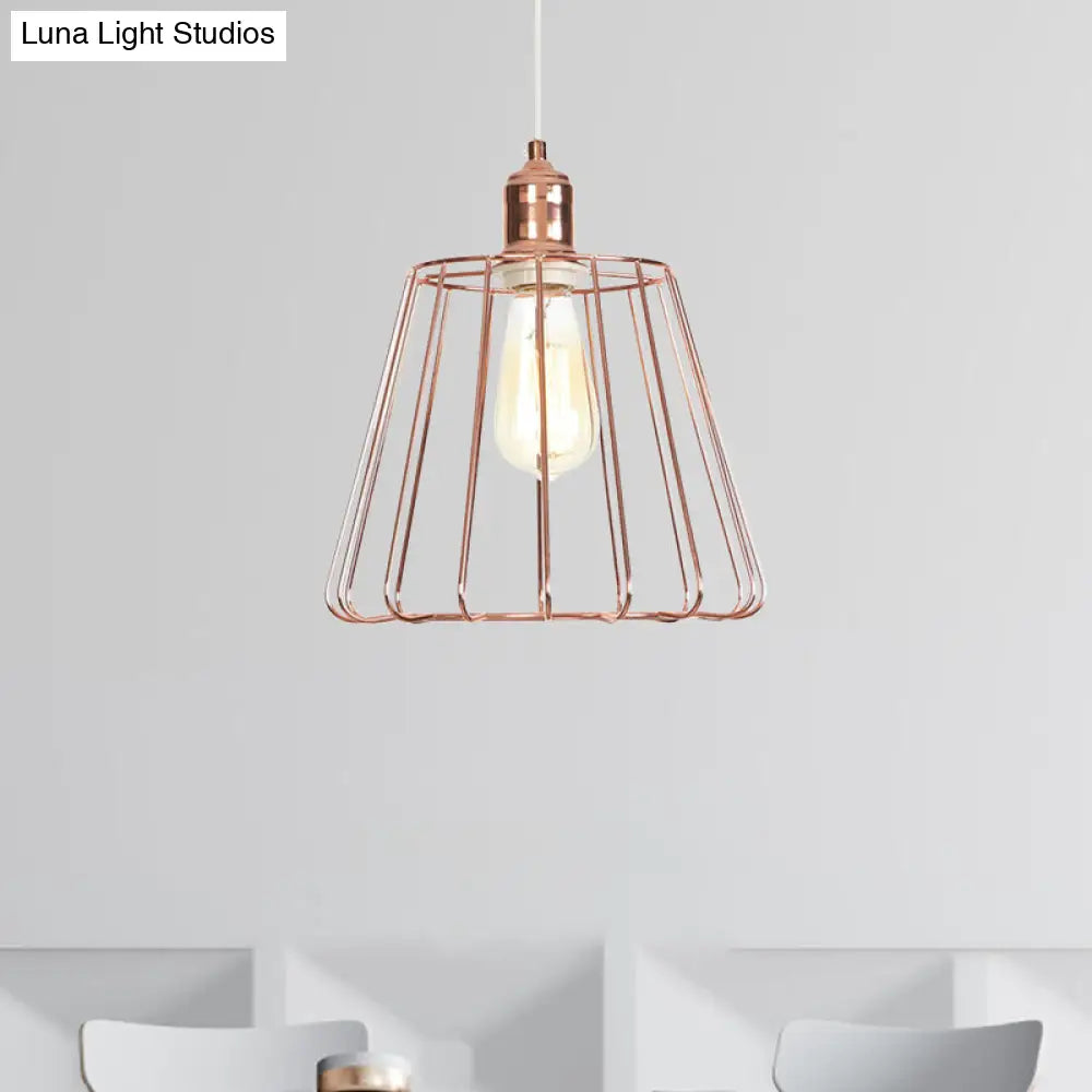 Rose Gold Tapered Pendant Lighting - Modern 1 Light Ceiling Drop with Metal Cage