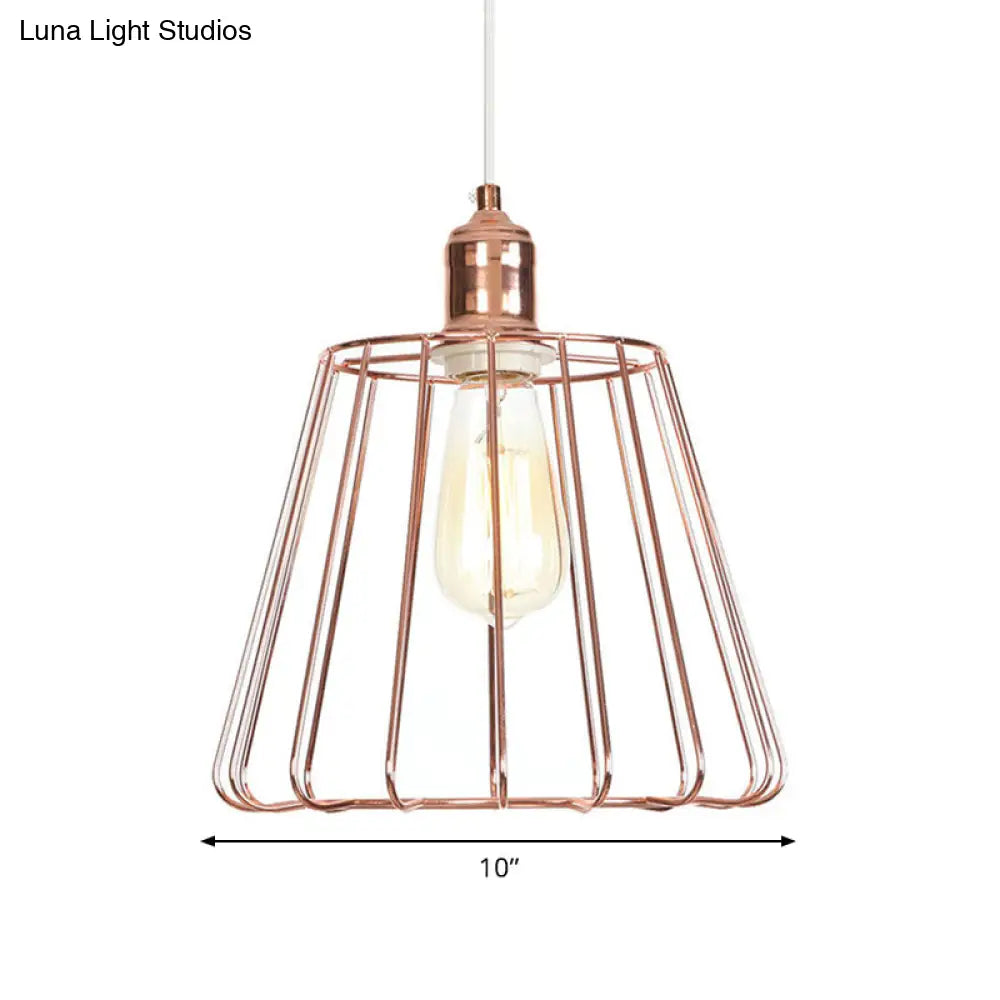 Rose Gold Tapered Pendant Lighting - Modern 1 Light Ceiling Drop with Metal Cage