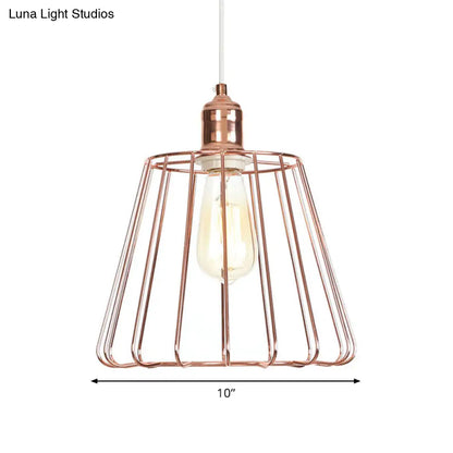 Rose Gold Tapered Pendant Lighting - Modern 1 Light Ceiling Drop with Metal Cage