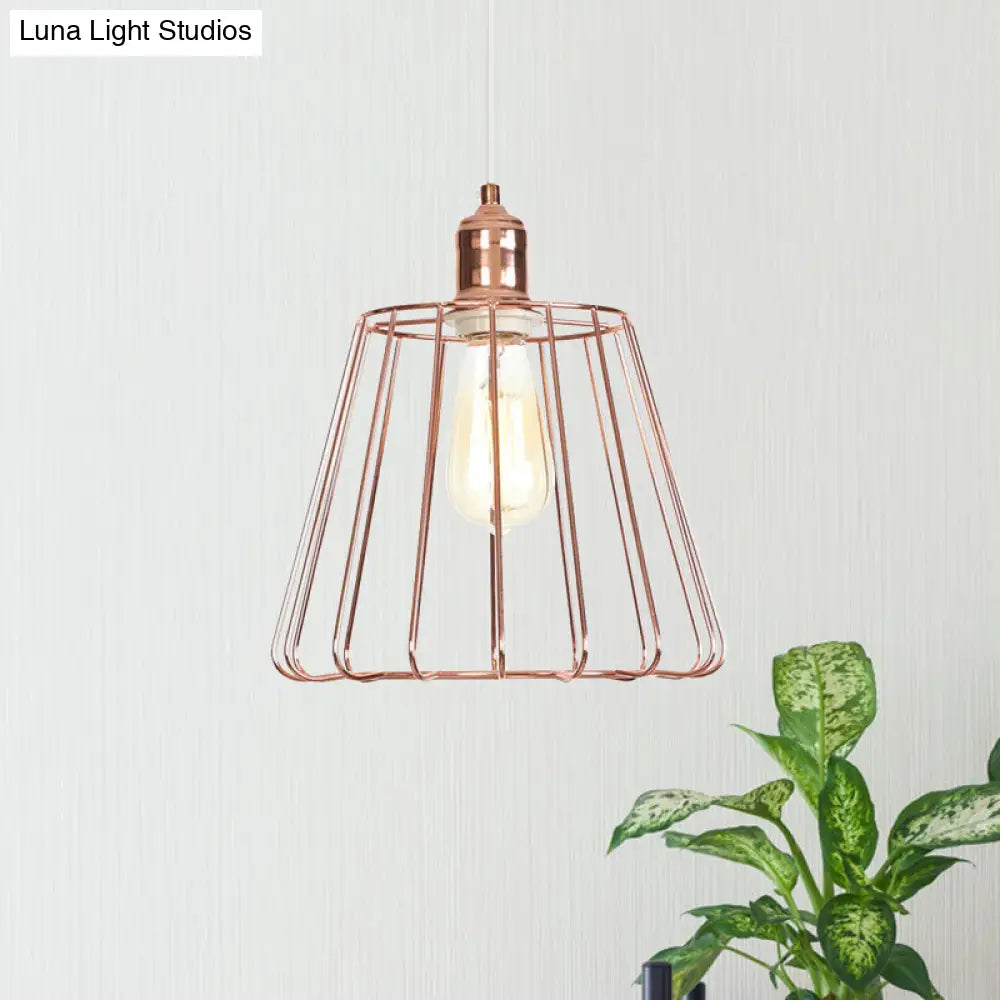 Rose Gold Tapered Pendant Lighting - Modern 1 Light Ceiling Drop with Metal Cage