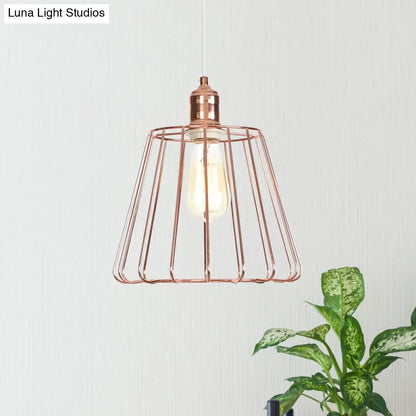 Rose Gold Tapered Pendant Lighting - Modern 1 Light Ceiling Drop with Metal Cage