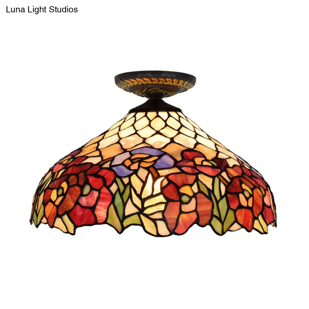 DecorBites™ DecorBites™ Rose Metal Tiffany Flush Mount Ceiling Light Fixture - Brass Finish, 12"/16" Diameter