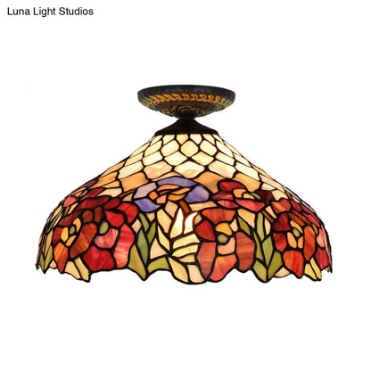 DecorBites™ DecorBites™ Rose Metal Tiffany Flush Mount Ceiling Light Fixture - Brass Finish, 12"/16" Diameter