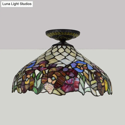 DecorBites™ DecorBites™ Rose Metal Tiffany Flush Mount Ceiling Light Fixture - Brass Finish, 12"/16" Diameter