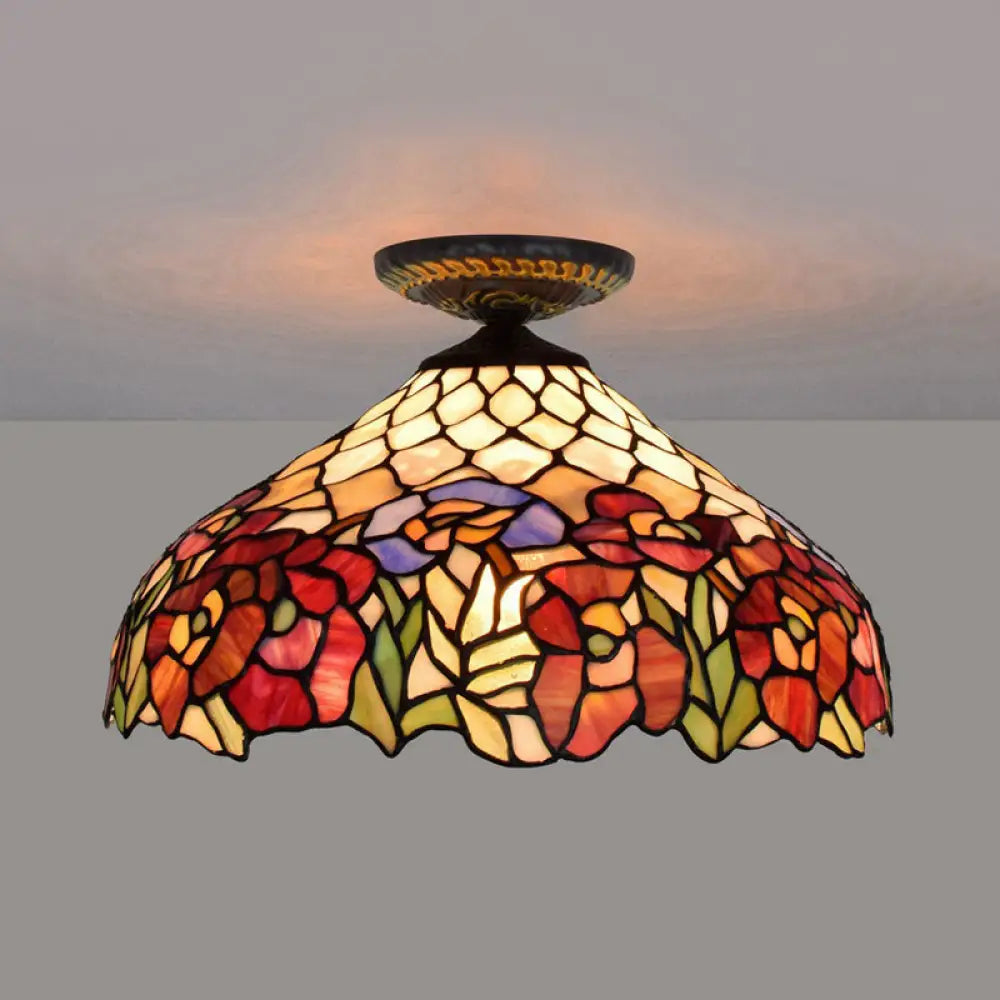 DecorBites™ DecorBites™ Rose Metal Tiffany Flush Mount Ceiling Light Fixture - Brass Finish, 12"/16" Diameter