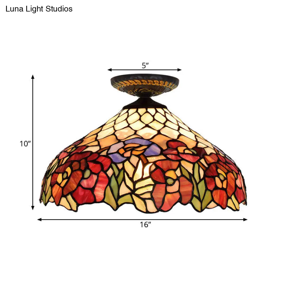 DecorBites™ DecorBites™ Rose Metal Tiffany Flush Mount Ceiling Light Fixture - Brass Finish, 12"/16" Diameter