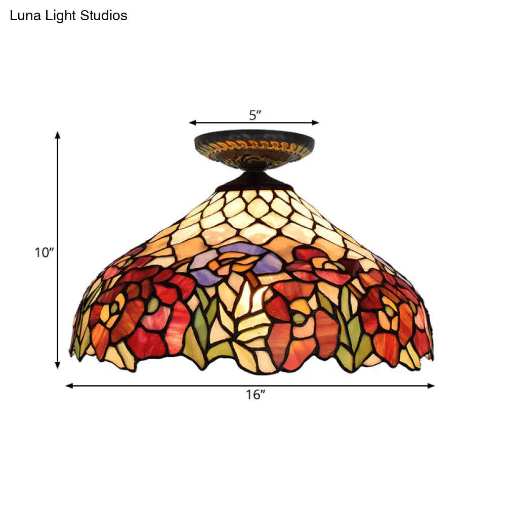 DecorBites™ DecorBites™ Rose Metal Tiffany Flush Mount Ceiling Light Fixture - Brass Finish, 12"/16" Diameter