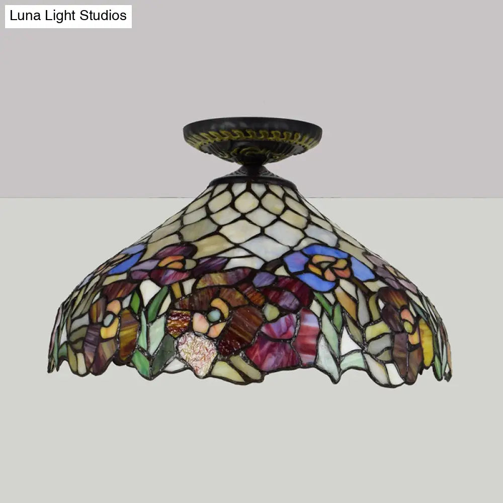 DecorBites™ DecorBites™ Rose Metal Tiffany Flush Mount Ceiling Light Fixture - Brass Finish, 12"/16" Diameter