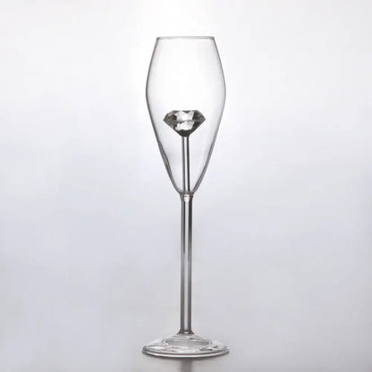 Clear crystal rose stemware wine glass with faceted diamond ornament and pink flowers for decorbites 3d rose decor