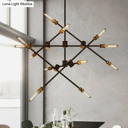 Rotatable Arm Black Iron Chandelier: Modern Industrial Hanging Light for Dining Room