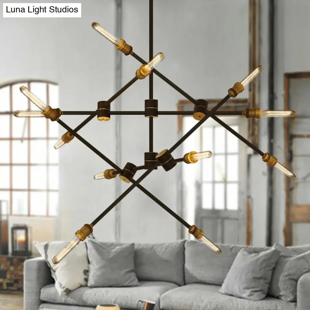 Rotatable Arm Black Iron Chandelier: Modern Industrial Hanging Light for Dining Room