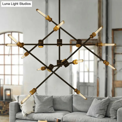 Rotatable Arm Black Iron Chandelier: Modern Industrial Hanging Light for Dining Room