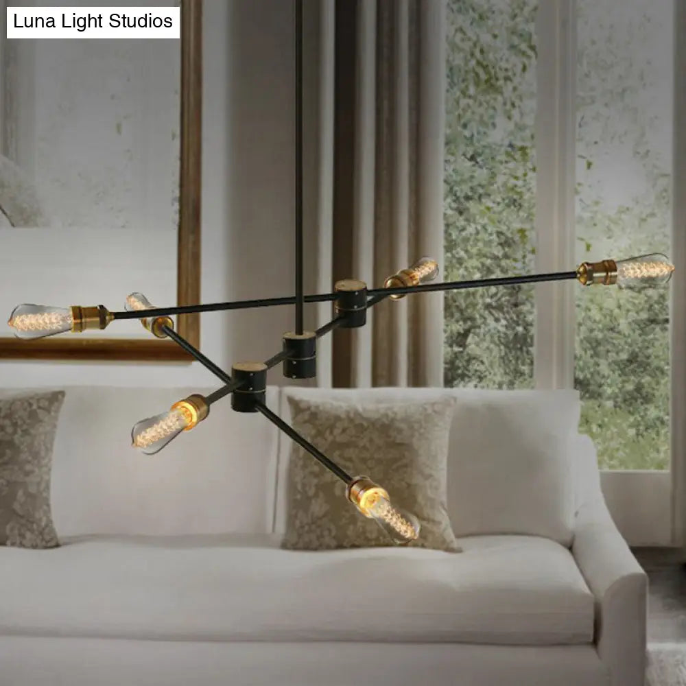 Rotatable Arm Black Iron Chandelier: Modern Industrial Hanging Light for Dining Room