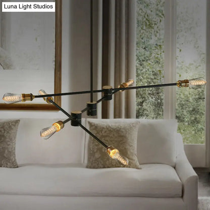 Rotatable Arm Black Iron Chandelier: Modern Industrial Hanging Light for Dining Room