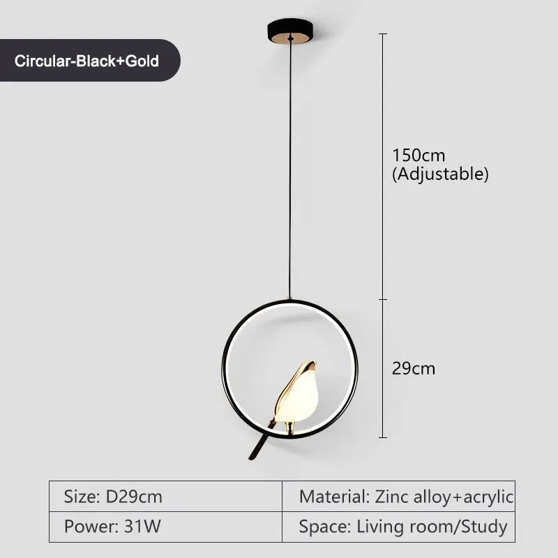 Rotatable Magpie Bird Metal Pendant Light in Gold or Silver - Decorbites