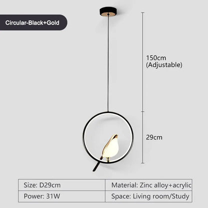 Rotatable Magpie Bird Metal Pendant Light in Gold or Silver - Decorbites