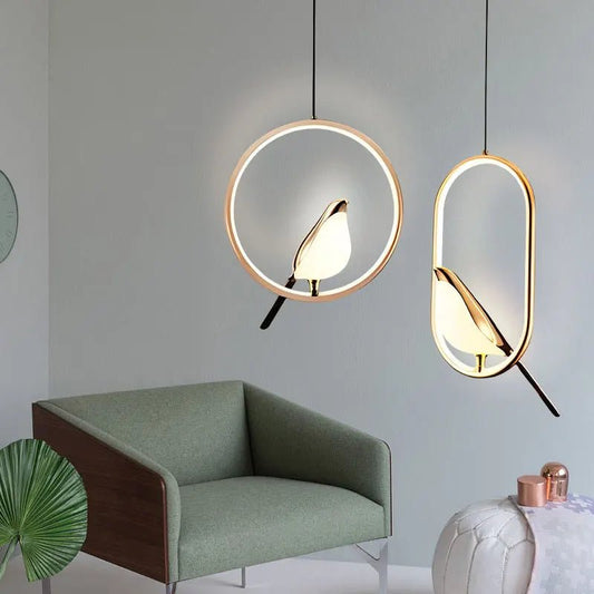 Rotatable Magpie Bird Metal Pendant Light in Gold or Silver - Decorbites
