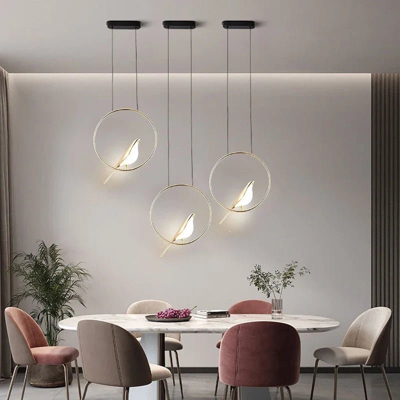 Rotatable Magpie Bird Metal Pendant Light in Gold or Silver - Decorbites