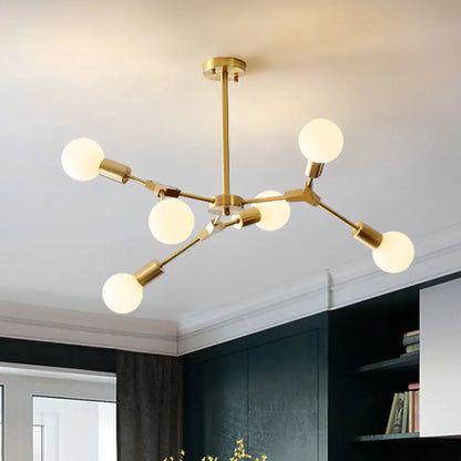 DecorBites™ DecorBites™ Rotatable Semi Flush Mount Ceiling Light with Brass Branches & Open Bulb Design - Modernistic 6-Head Metal Fixture