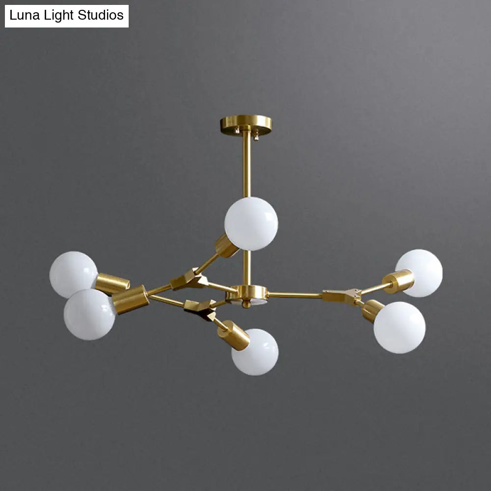 DecorBites™ DecorBites™ Rotatable Semi Flush Mount Ceiling Light with Brass Branches & Open Bulb Design - Modernistic 6-Head Metal Fixture