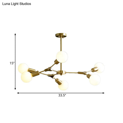 DecorBites™ DecorBites™ Rotatable Semi Flush Mount Ceiling Light with Brass Branches & Open Bulb Design - Modernistic 6-Head Metal Fixture