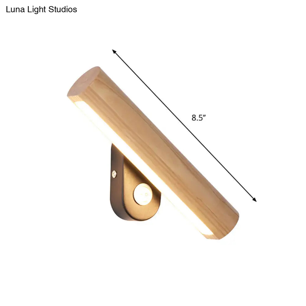 DecorBites™ DecorBites™ Rotatable Tube Bedside Wall Mount Light Wood LED Wall Lamp in Warm/White Light - 8.5"/12.5" Wide