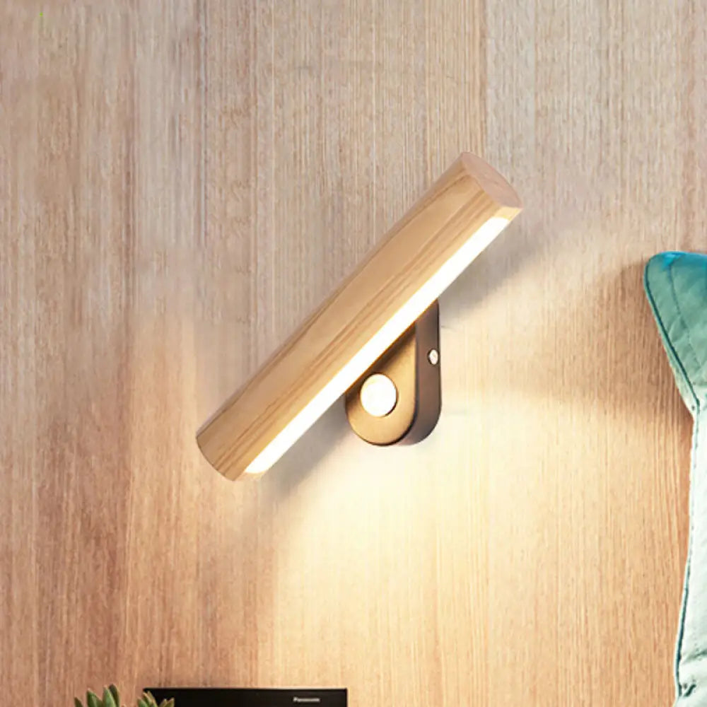 DecorBites™ DecorBites™ Rotatable Tube Bedside Wall Mount Light Wood LED Wall Lamp in Warm/White Light - 8.5"/12.5" Wide