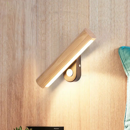 DecorBites™ DecorBites™ Rotatable Tube Bedside Wall Mount Light Wood LED Wall Lamp in Warm/White Light - 8.5"/12.5" Wide