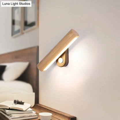 DecorBites™ DecorBites™ Rotatable Tube Bedside Wall Mount Light Wood LED Wall Lamp in Warm/White Light - 8.5"/12.5" Wide