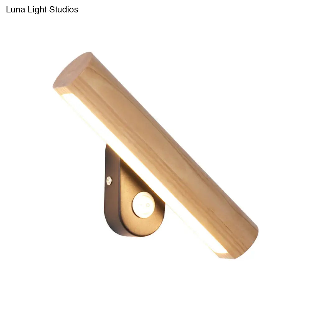 DecorBites™ DecorBites™ Rotatable Tube Bedside Wall Mount Light Wood LED Wall Lamp in Warm/White Light - 8.5"/12.5" Wide