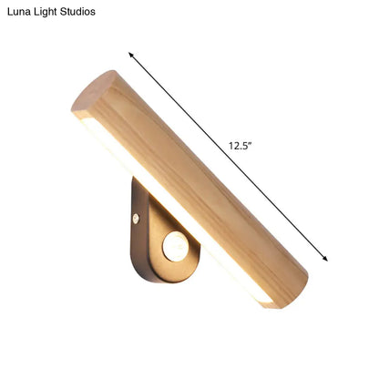 DecorBites™ DecorBites™ Rotatable Tube Bedside Wall Mount Light Wood LED Wall Lamp in Warm/White Light - 8.5"/12.5" Wide