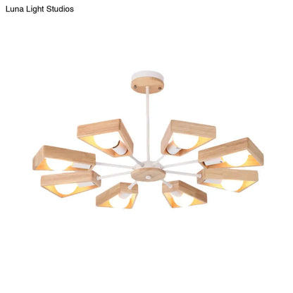 Rotating Trapezoid Wood Chandelier with Multiple Pendants - Modern Dining Room Lighting