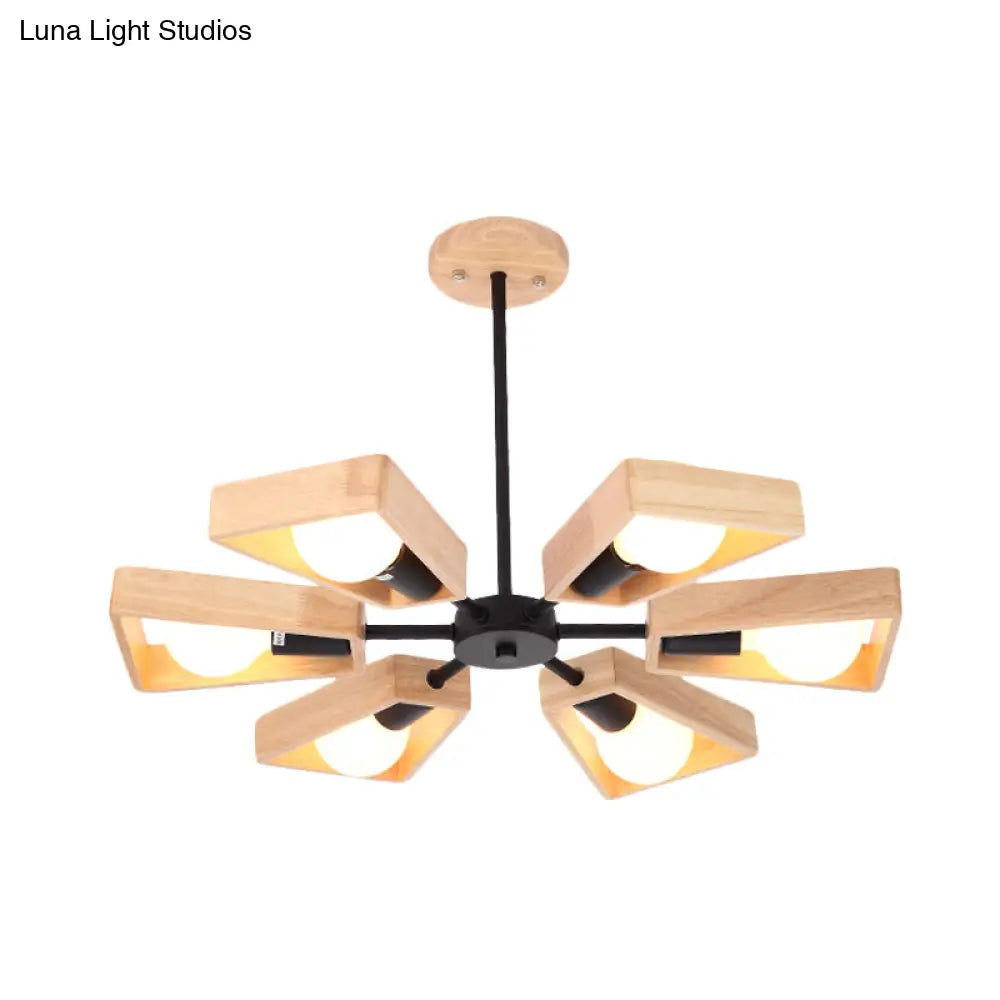 Rotating Trapezoid Wood Chandelier with Multiple Pendants - Modern Dining Room Lighting