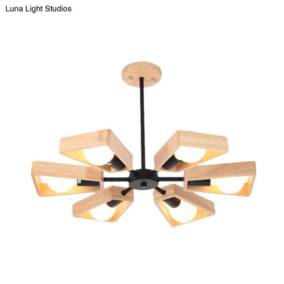 Rotating Trapezoid Wood Chandelier with Multiple Pendants - Modern Dining Room Lighting