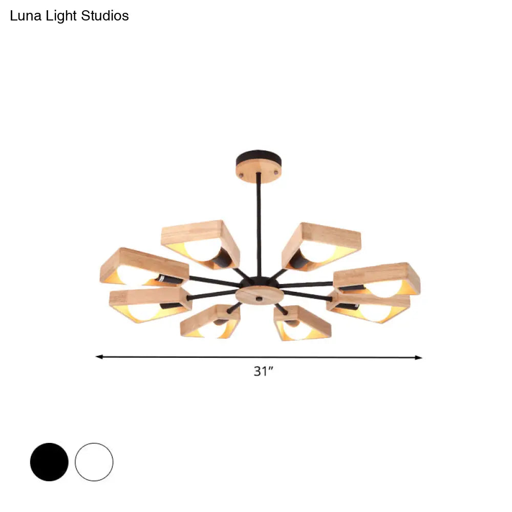 Rotating Trapezoid Wood Chandelier with Multiple Pendants - Modern Dining Room Lighting
