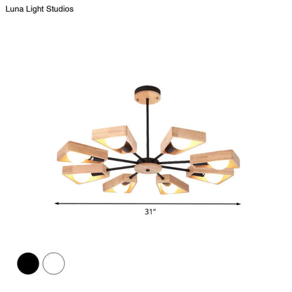 Rotating Trapezoid Wood Chandelier with Multiple Pendants - Modern Dining Room Lighting